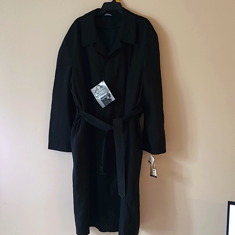 Stafford Men's Lined Belted Trench Coat Black Buttons Pockets Classic size 42